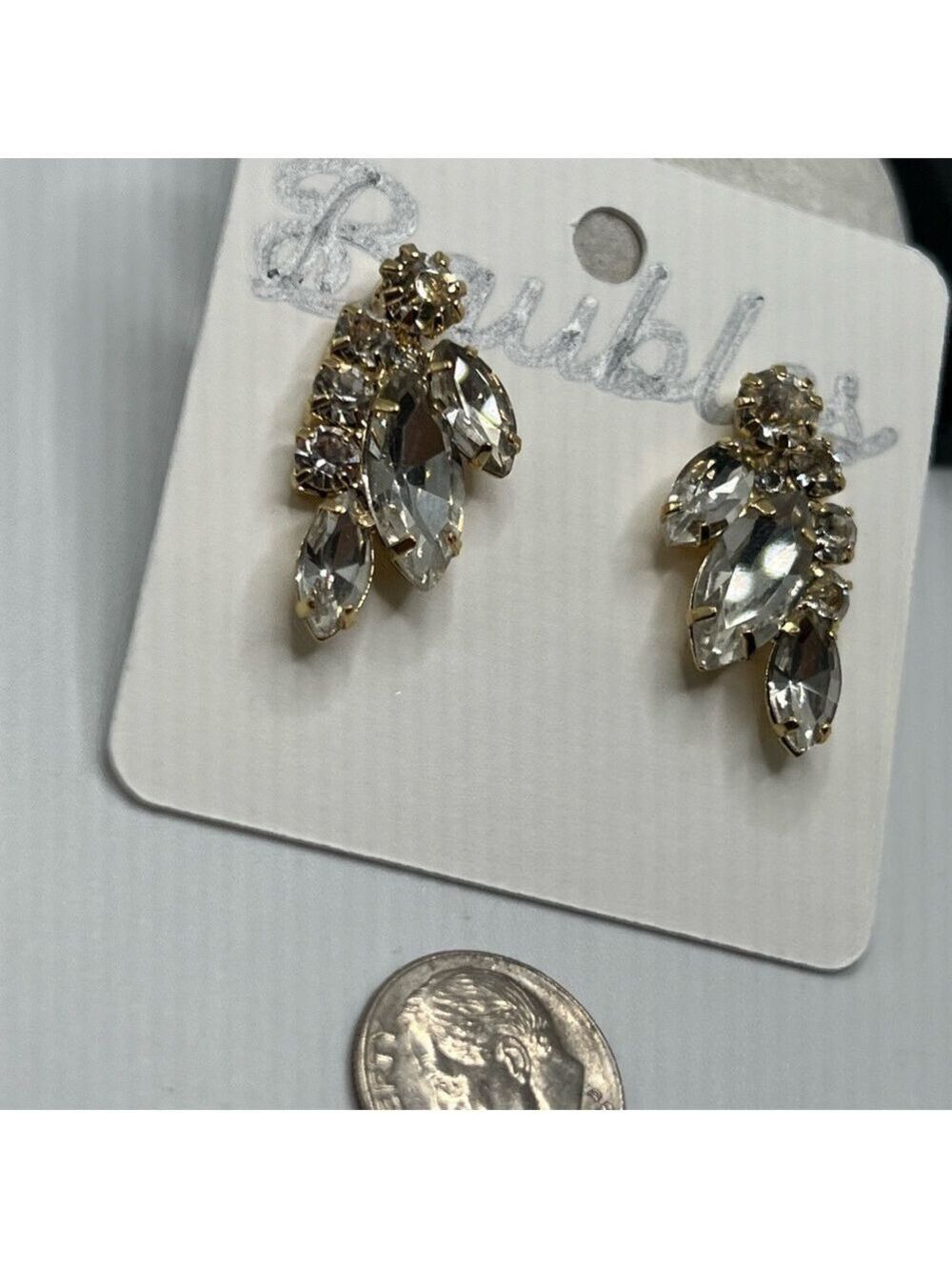 Gold and Silver Cluster Earrings with Gemstone Design - Picture 6 of 9